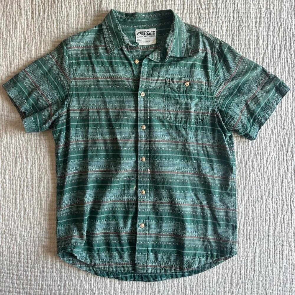 Men's Mountain Khakis Short Sleeve Woven Button Down Shirt Cotton Medium Green